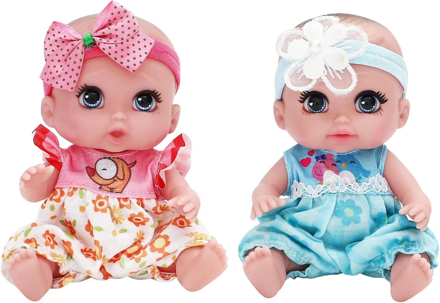 ONEST 2 Sets 6 Inch Dolls Cute Baby Doll Include 2 Pieces Baby Mini Dolls, 2 Sets Handmade Doll Clothes