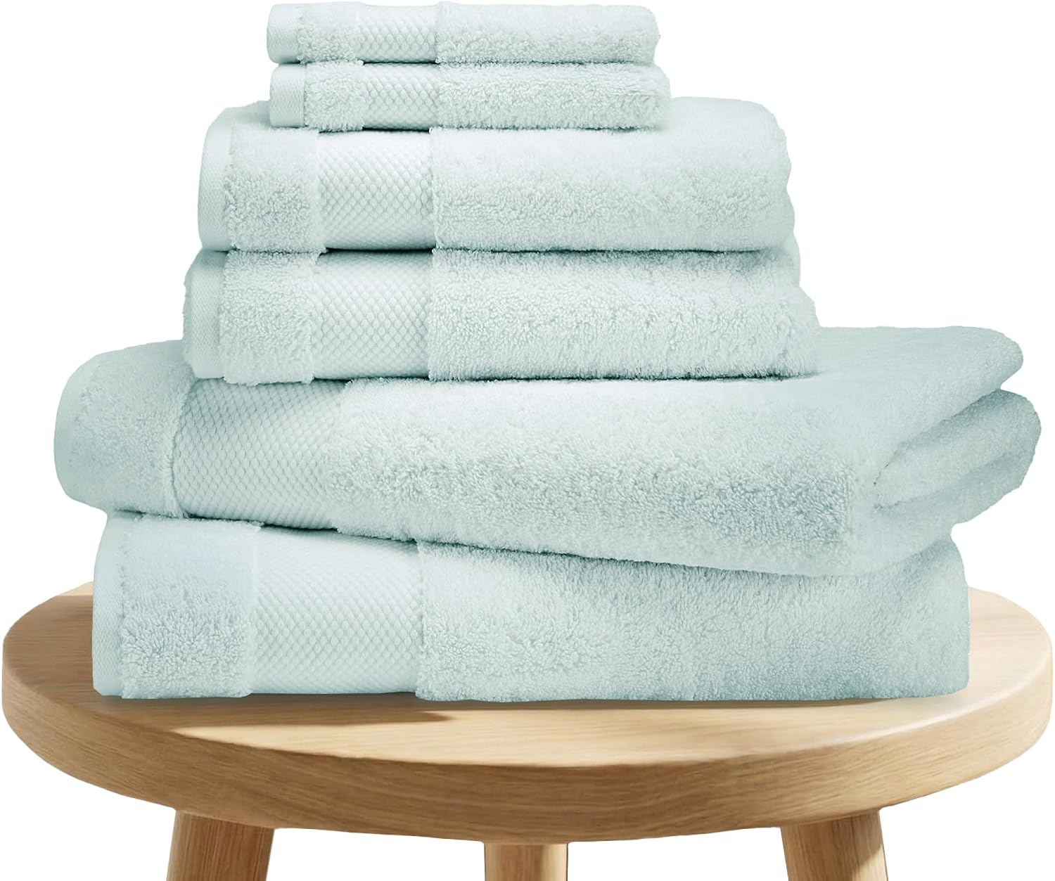 BIOWEAVES 100% Organic Cotton 700 GSM Plush 6-Piece Towel Set GOTS Certified, 2 Bath Towels, 2 Hand Towels & 2 Washcloths - Seafoam