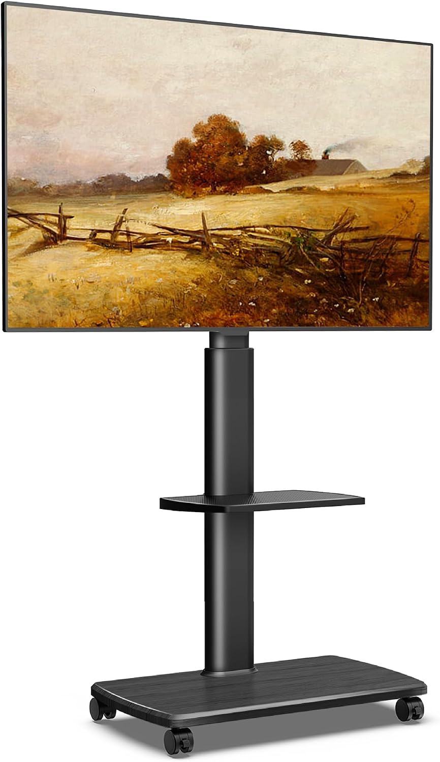 FITUEYES Rolling TV Stand for 32-75 Inch TVs with Swivel Mount, Black