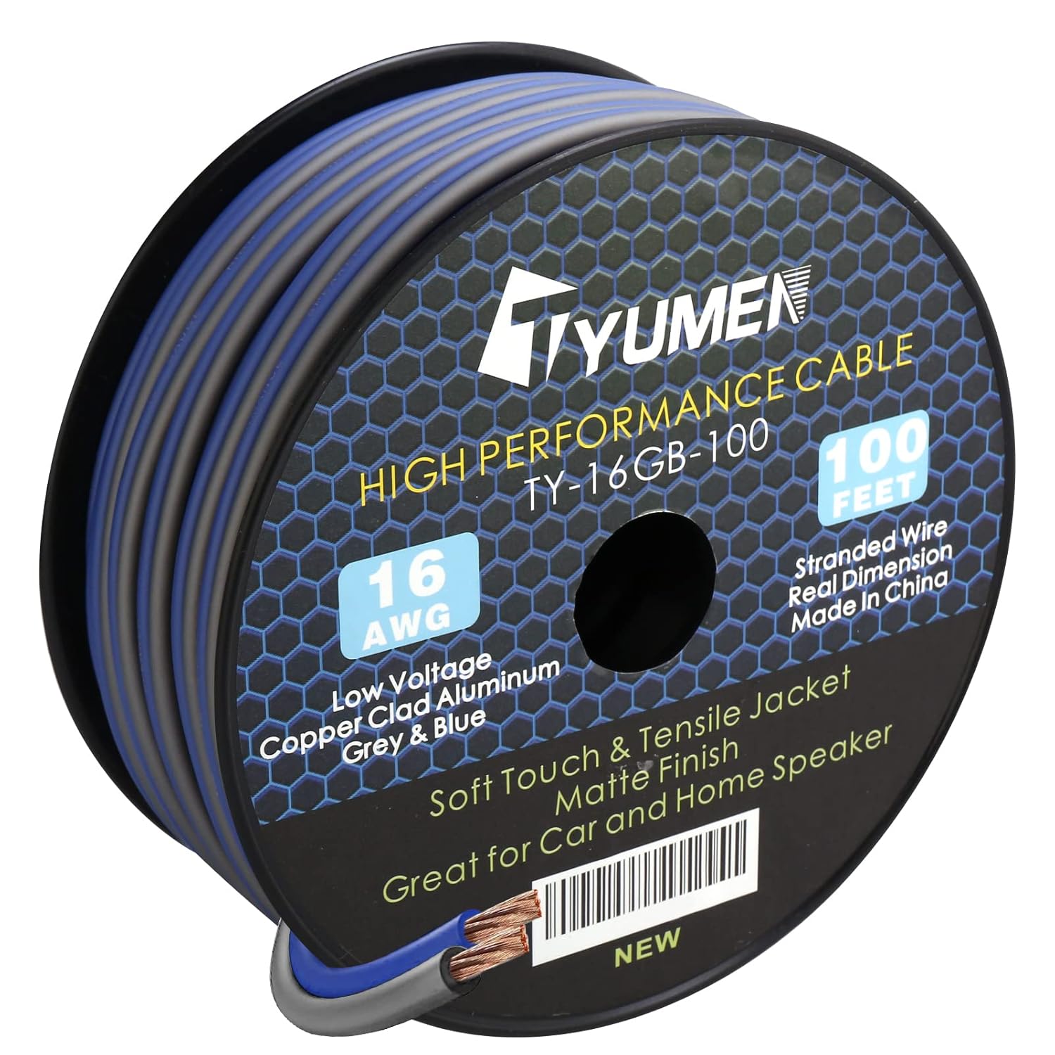 100FT 16/2 Gauge Grey/Blue Wire Power Ground Cable, 16 AWG Stranded Flexible Wire for Electrical Wire, Primary Automotive Wire, Battery Cable, Car Audio Speaker, 12 Volt Low Voltage Wiring