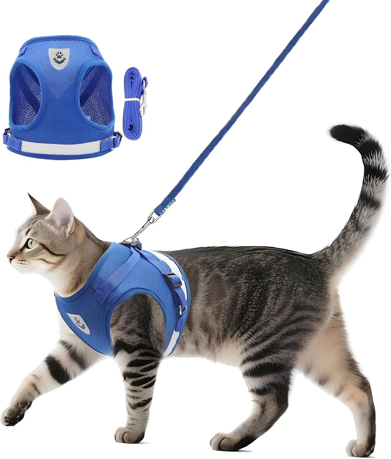 Anlitent Padded Air Mesh No Choke Cat Harness and Lead Set for Small Animals Mouse/Cats Daily Walking, Easy Control Breathable Reflective Strips Jacket Dog Harnesses Best Pet Supplies (X-Small, Blue)