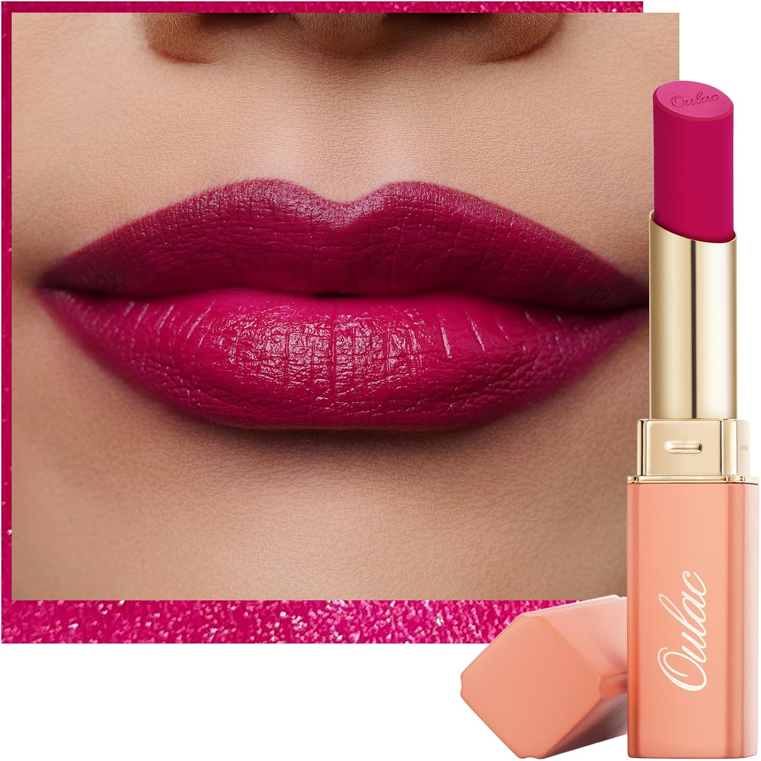 Oulac Soft Matte Lipstick for Women - Magenta Lipstick & Blush Duo, Cream to Powder Texture, Color Rich, Lightweight & Smooth, Enriched with Rose Oil, Vegan & Clean Beauty| 3.6g (Y03)