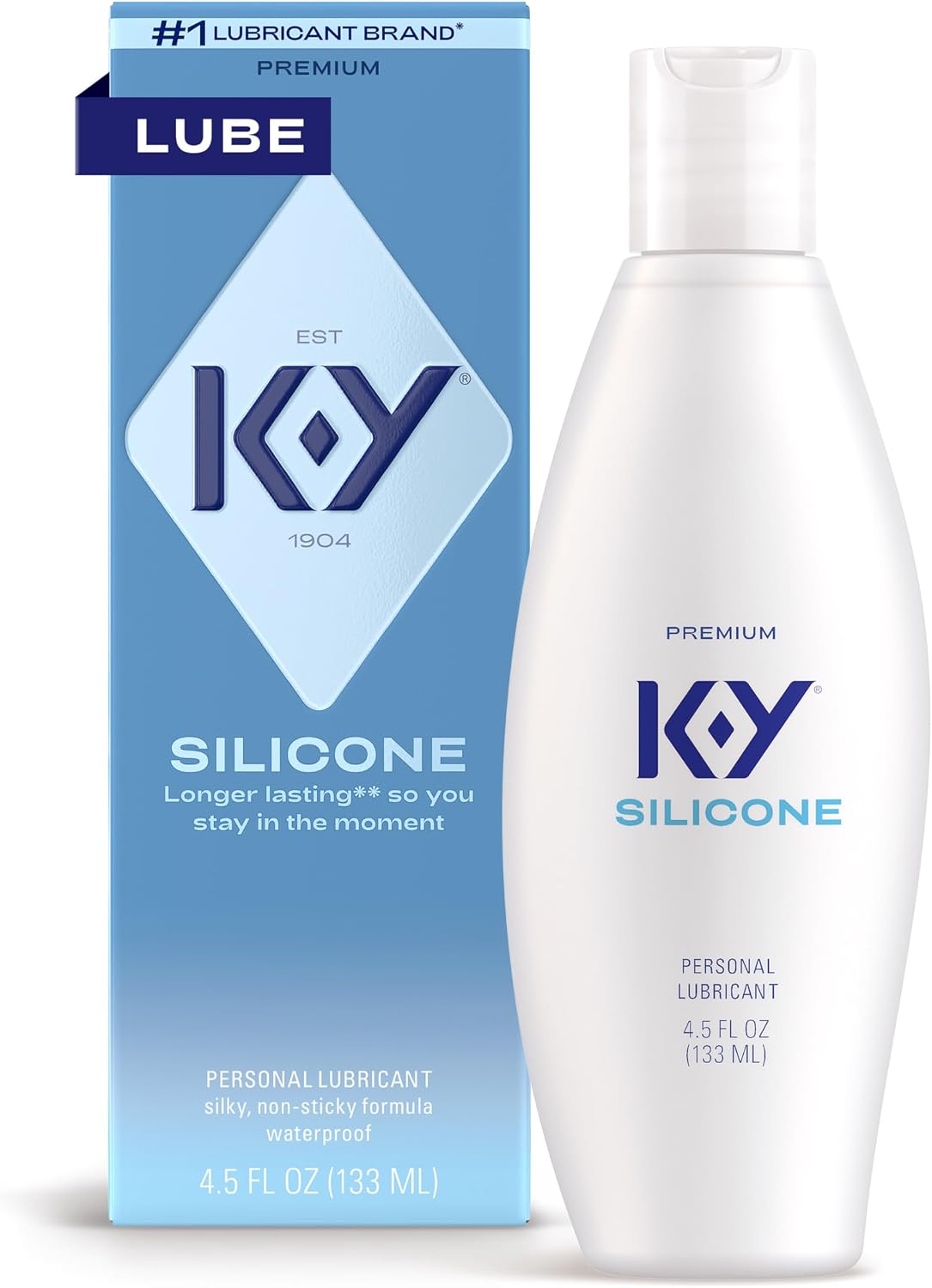 K-Y Silicone Lube, Premium Personal Lubricant, Silicone-Based Formula, Safe to Use with Condoms, for Men, Women and Couples, 4.5 Fl Oz