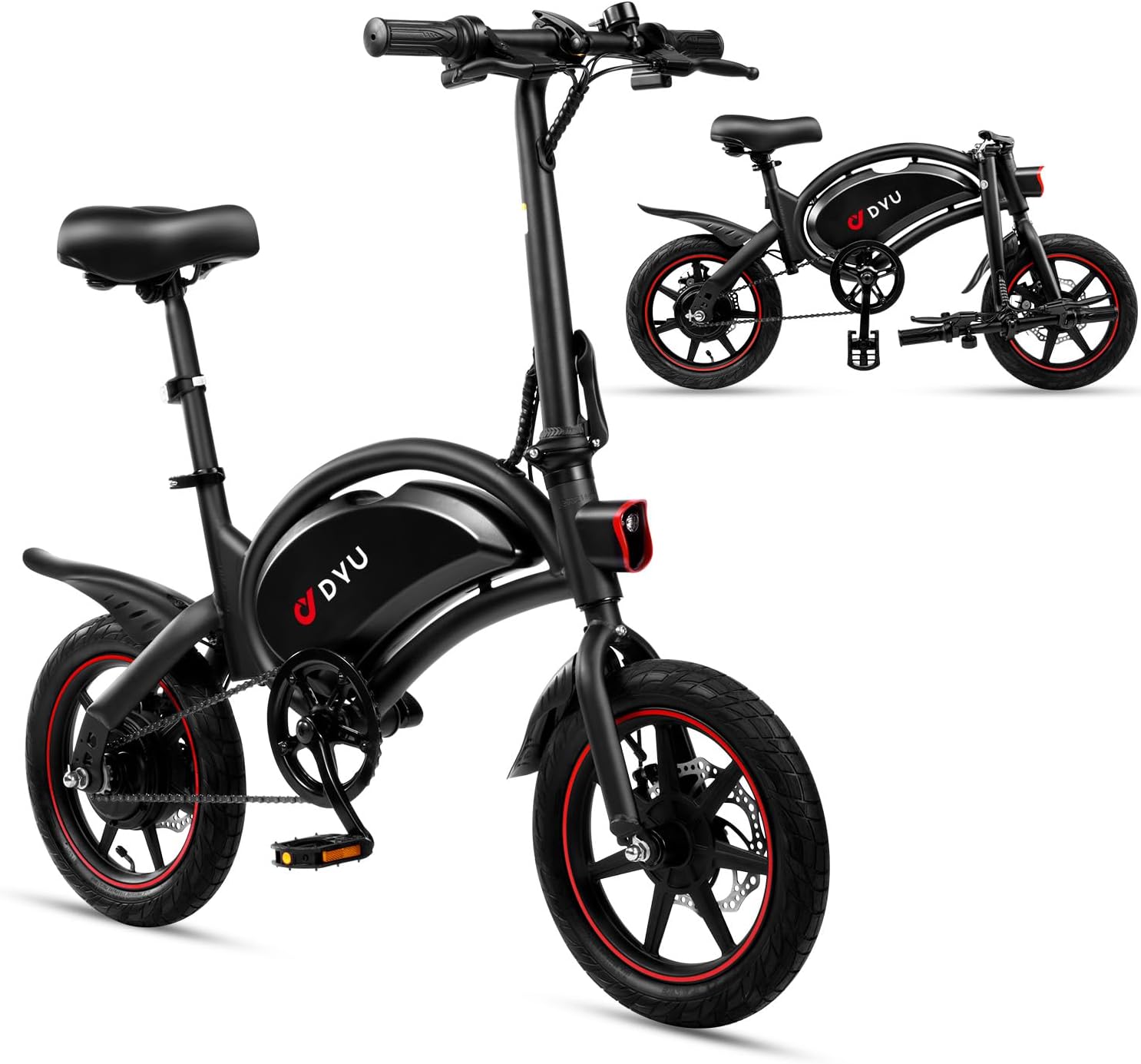 DYU Electric Bike for Adults Teens, D3F 14 in Folding Electric Bicycle,Commuter City E-Bike with 250W Motor and 36V 10AH Lithium-Ion Battery,40-45 Miles Travel Range