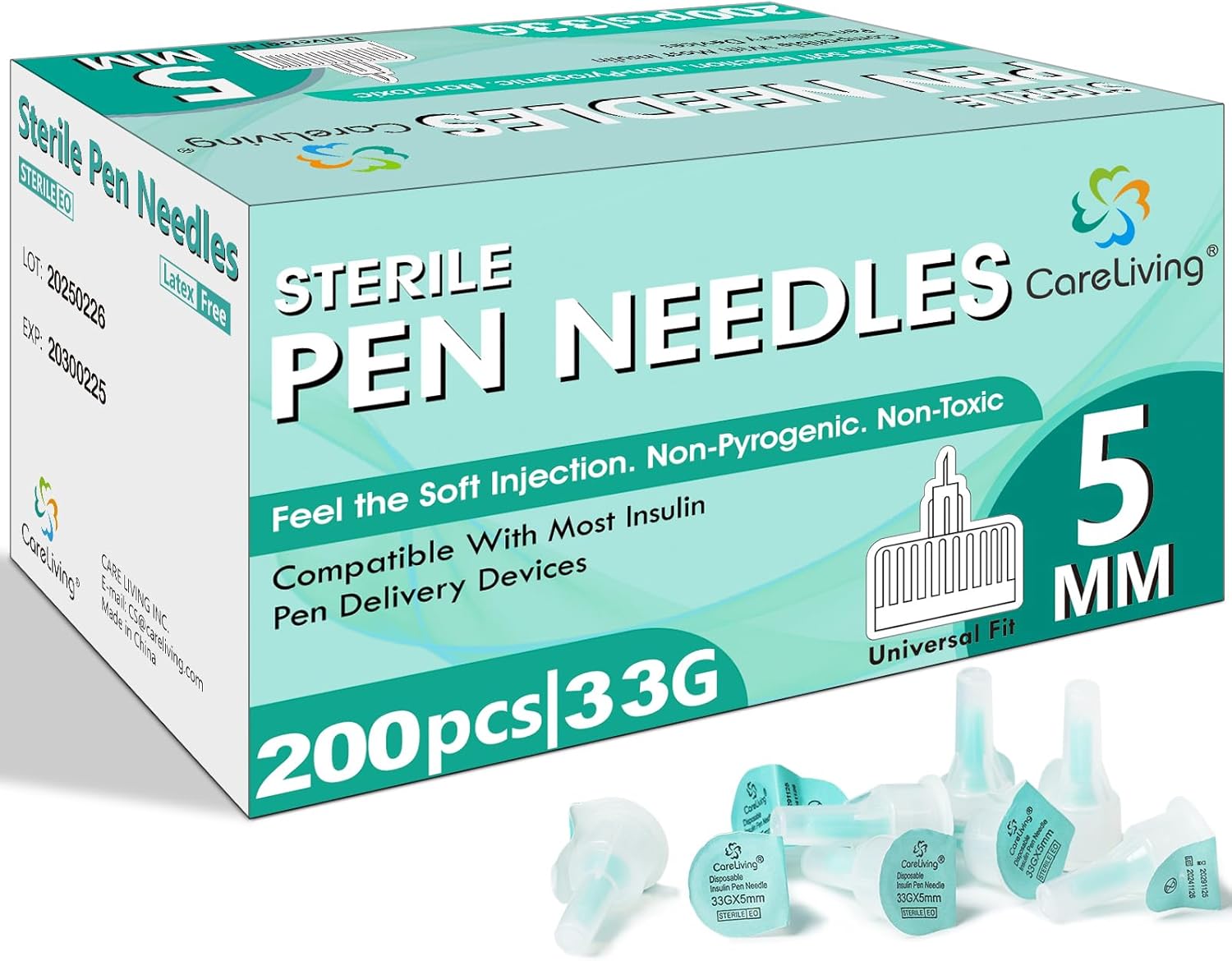 Insulin Pen Needles 33G 5 mm (3/16”), 200 Count, Diabetic Needles for Insulin Injections, Compatible with Most Diabetes Pens