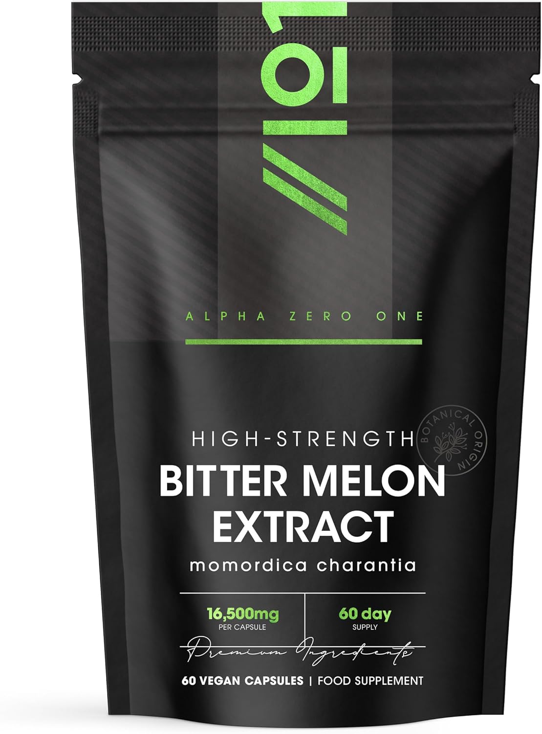 Bitter Melon Extract 16,500mg (Karela) – 60 Vegan Capsules (2 Months Supply) – Resealable and Recyclable Pouch by Alpha01 (Natural)