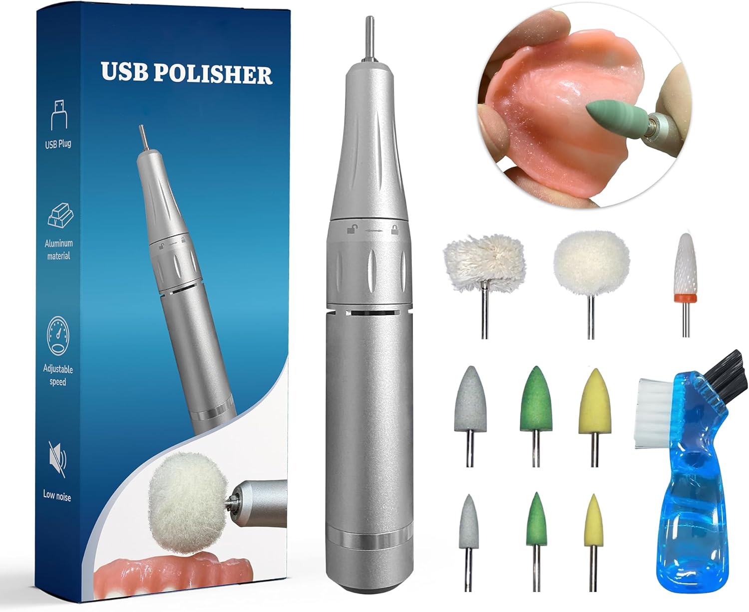 USB Polishing Machine, Portable Electric Mini Polisher 35000 RPM for Edge Correction Smoothing After Repair Cleaning Creating a Shiny Surface, Polishing Head Set with Step-by-Step Instructions