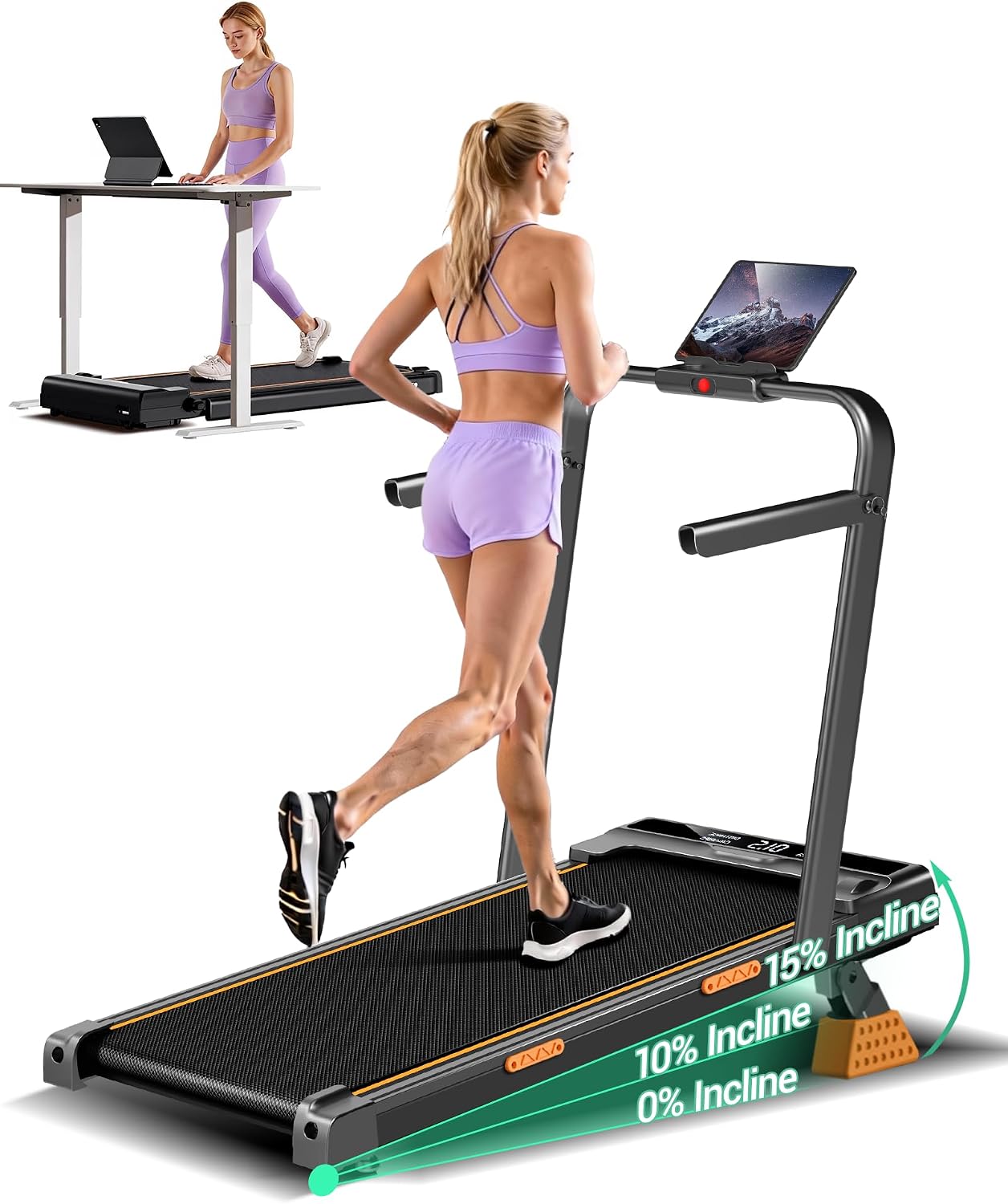 LONTEK 15% Incline Walking Pad with Handle Bar, Treadmills for Home Small