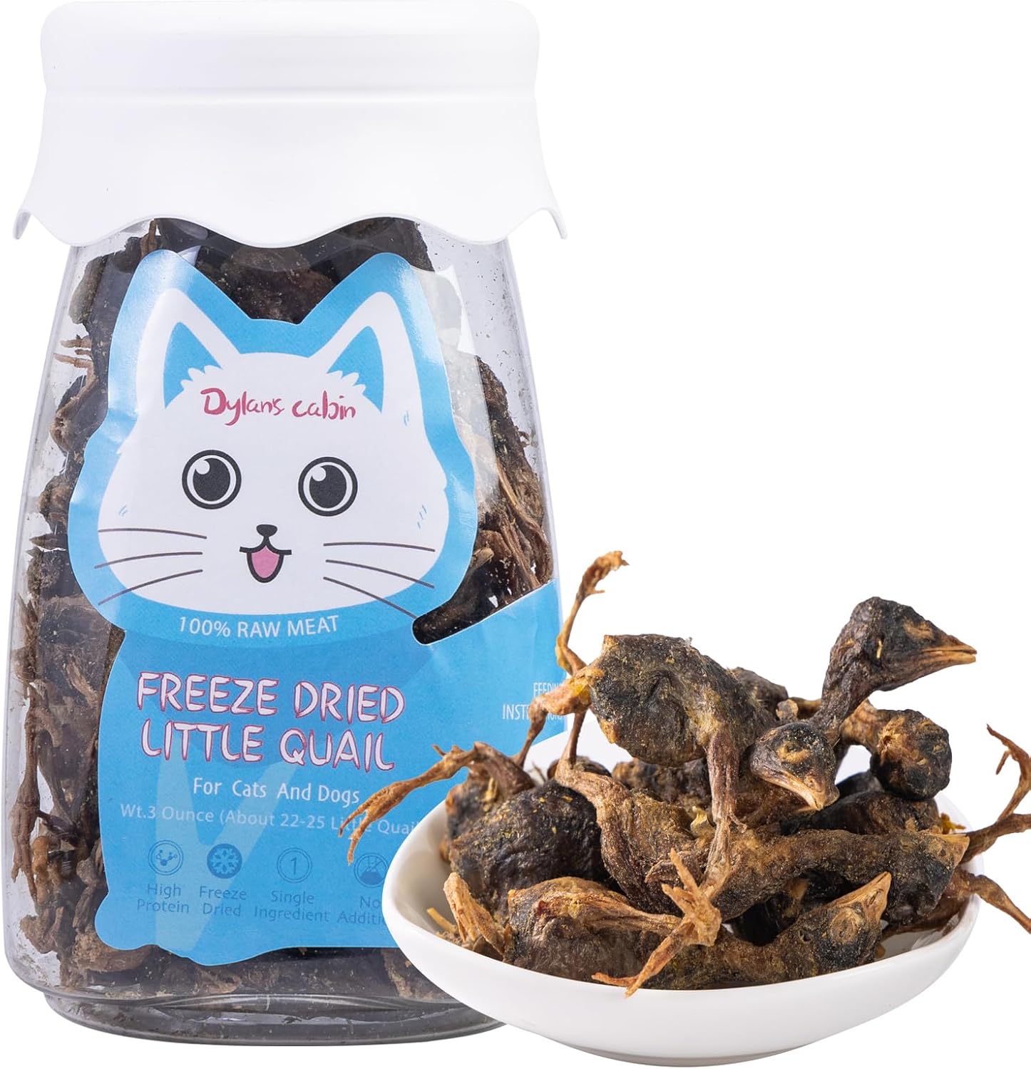 Freeze Dried Little Quail - Single Ingredient Cat and Dog Treats Natural Animal Protein Healthy Tasty Snacks for Training (85g)