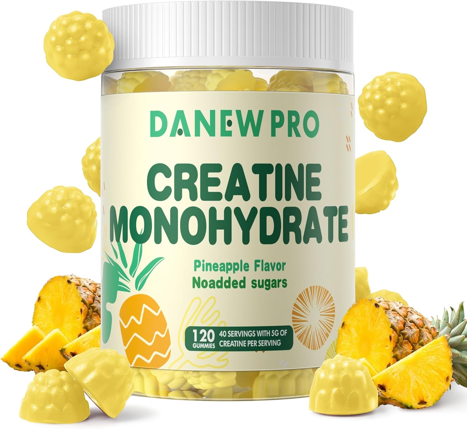 Creatine Monohydrate Gummies for Men & Women, Creatine Monohydrate for Muscle Strength, Muscle Builder, Energy Boost, Pre-Workout Supplement(120 Count)-Pineapple Flavor.