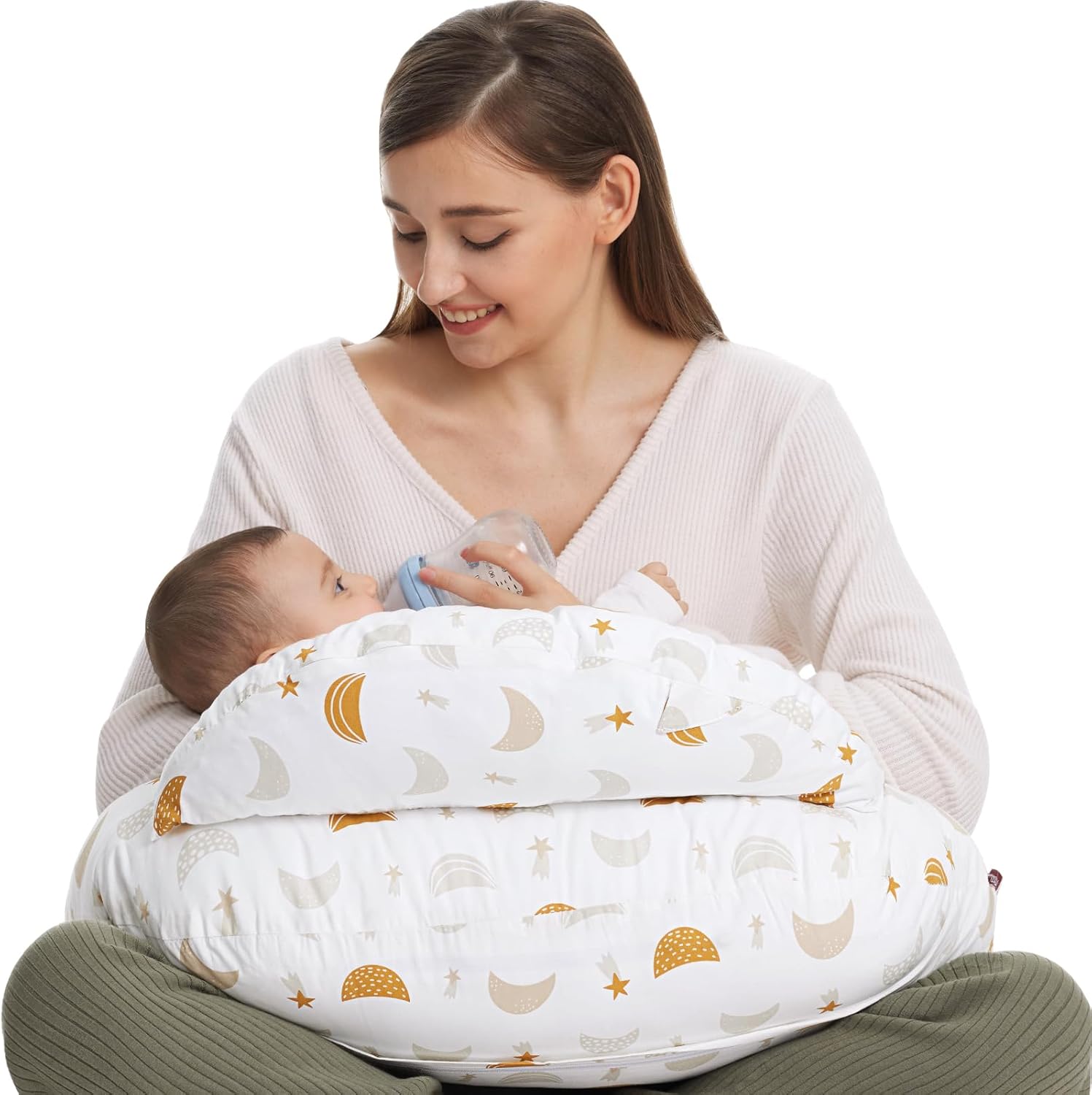 momcozy Nursing Pillow With Breastfeeding - Ergonomic Support & Original Security Fence to Baby' Safety - Making Breastfeeding Easy and Comfort for Mom & Baby - Removable Cotton Cover,Starry Sky