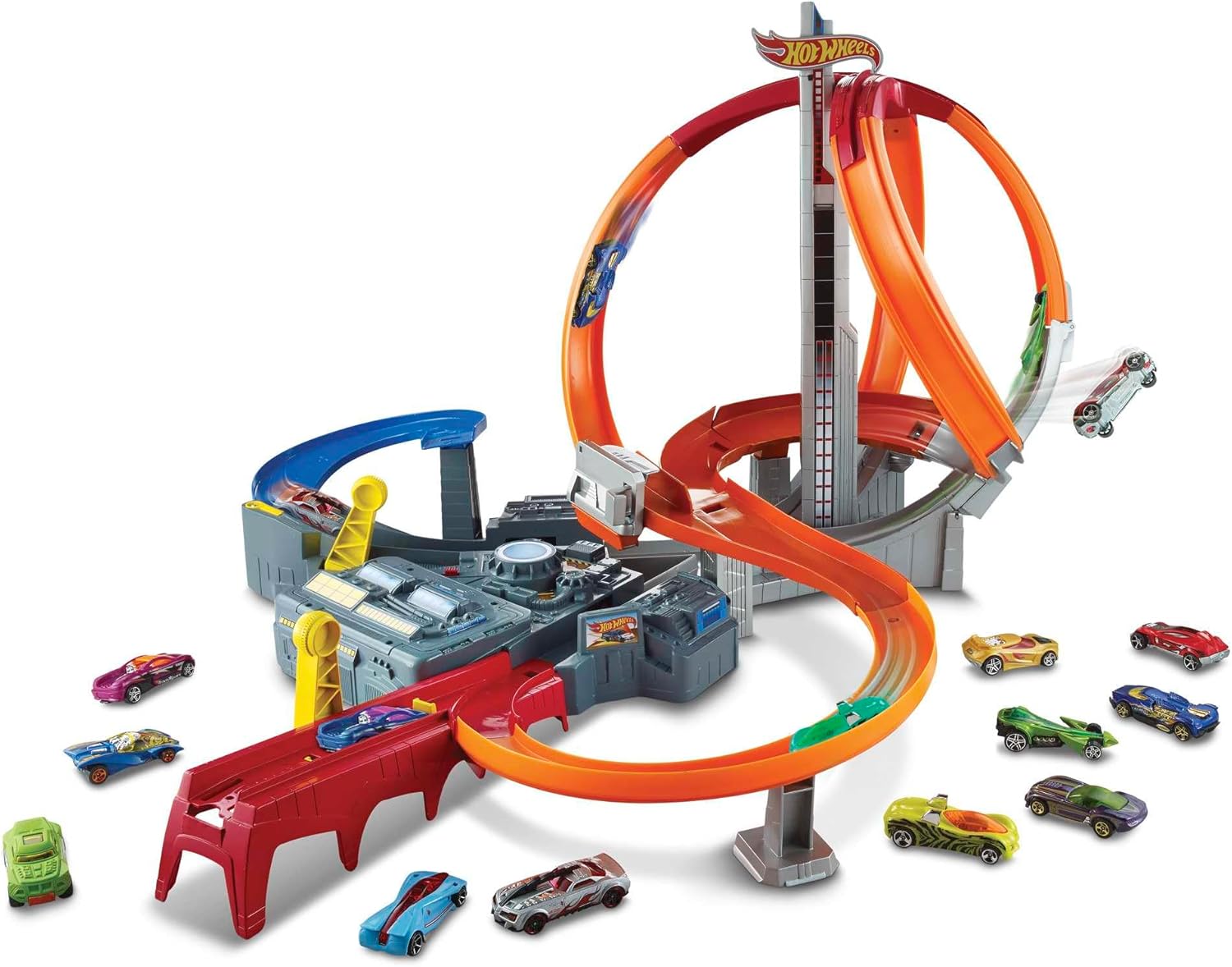 Hot Wheels Track Set Spin Storm, 3 Intersections for Crashing & Motorized Booster, 1:64 Scale Toy Car (Amazon Exclusive)