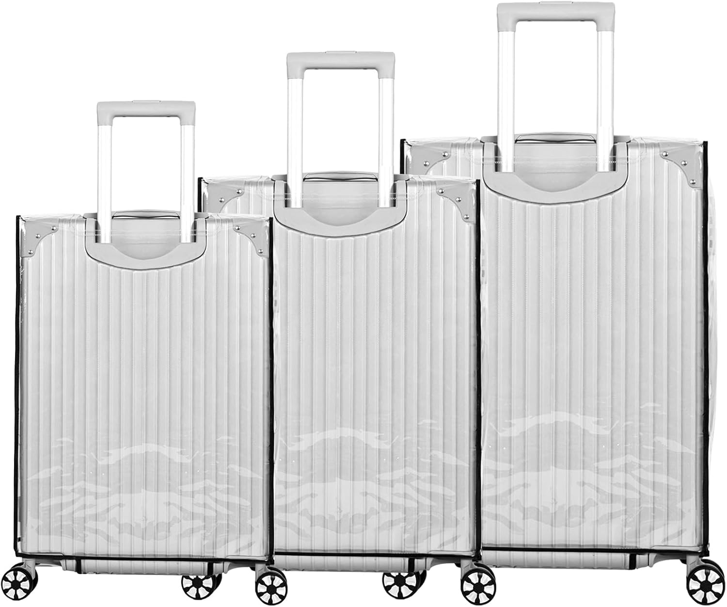 3Pcs PVC Luggage Cover, Waterproof Clear Suitcase Cover Reusable Transparent Travel Luggage Protector Cover Wheeled Suitcase Dust Cover for Most 20/24/28inch Luggage