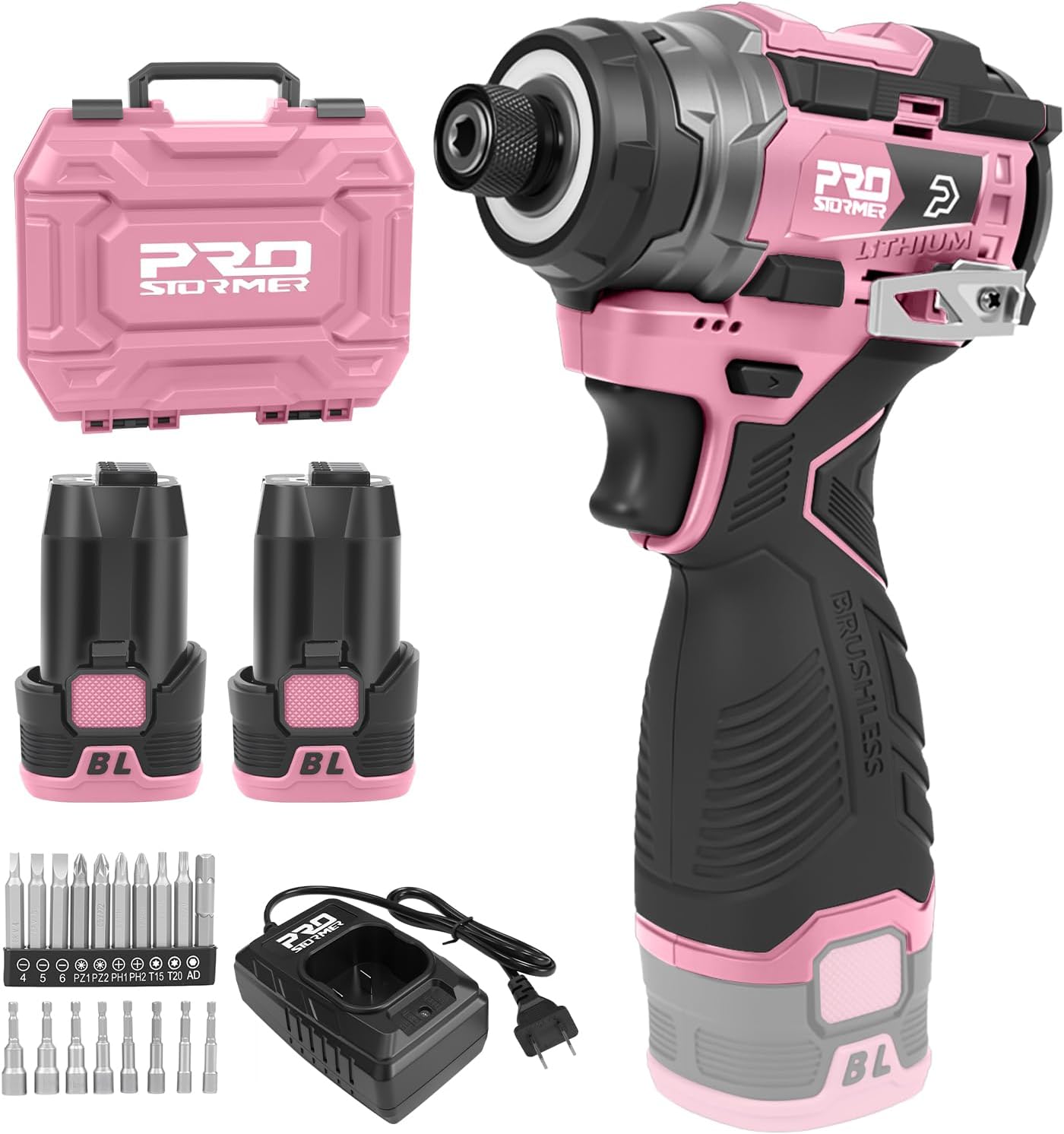 Prostormer 17V Cordless Impact Driver Set, 140Nm Brushless Screwdriver