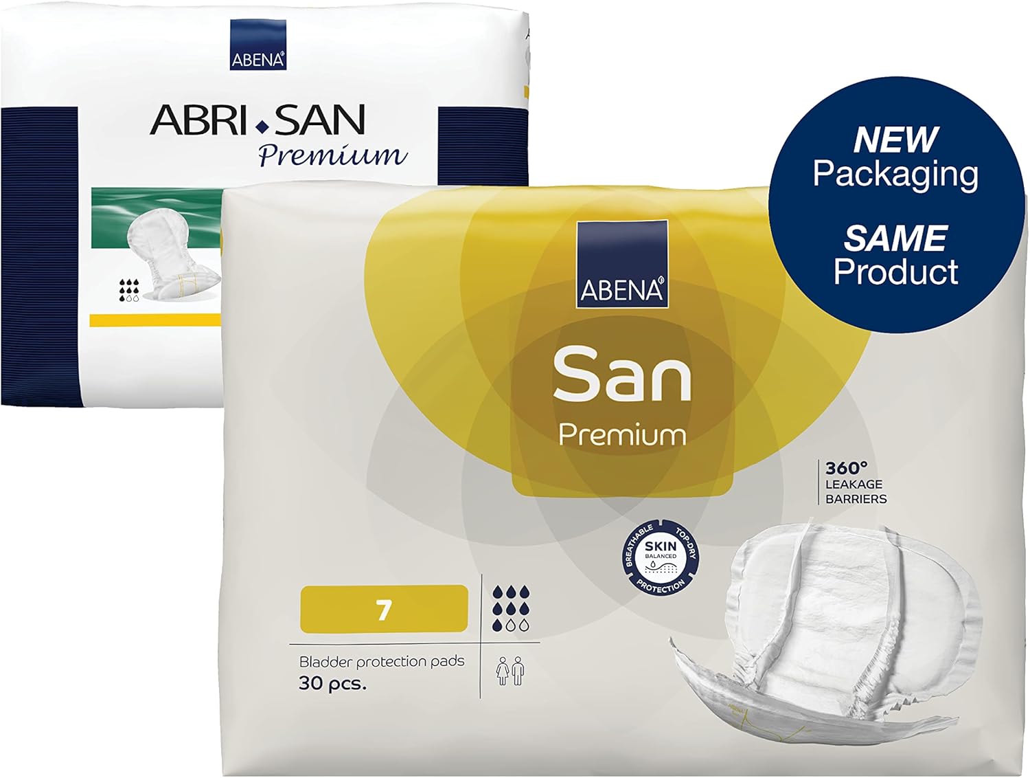 Abena San Premium Incontinence Pads, Moderate Absorbency, (Sizes 4 to 7), Size 7, 30 Count