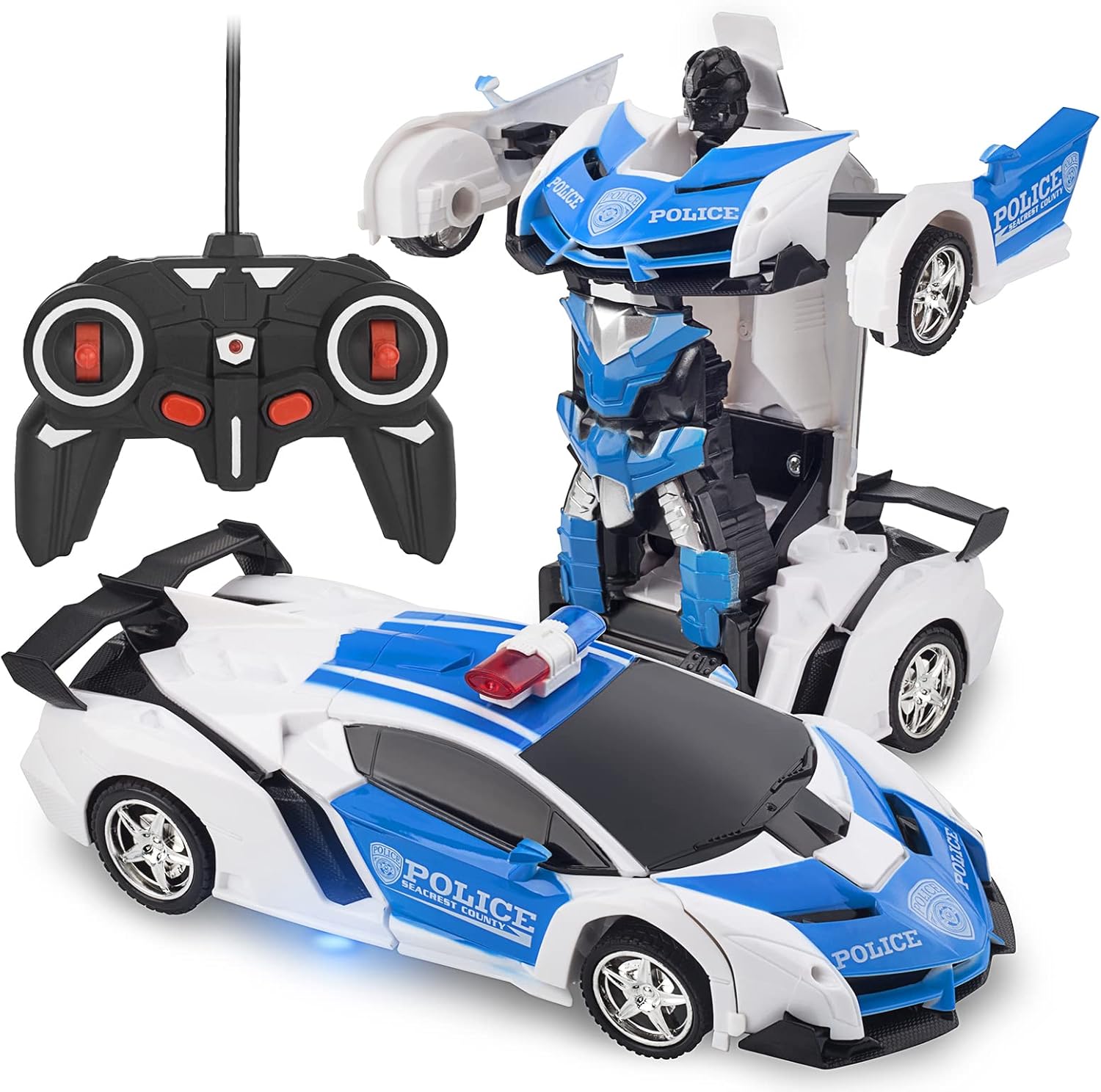 RAVSOOL Remote Control Car Transform Rc Robot Rechargeable 360°Rotating Stunt 1:18 Deformation Racing Car Toy with Cool Sound & Light One Button Deformation into Robot, Gift for Kids Children