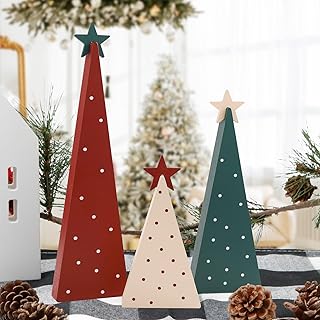 Christmas Decorations-Three Sizes Wooden Christmas Tree Sign with Star-Christmas Decorations for Home Shelf Mantel Fireplace Table Party Decor