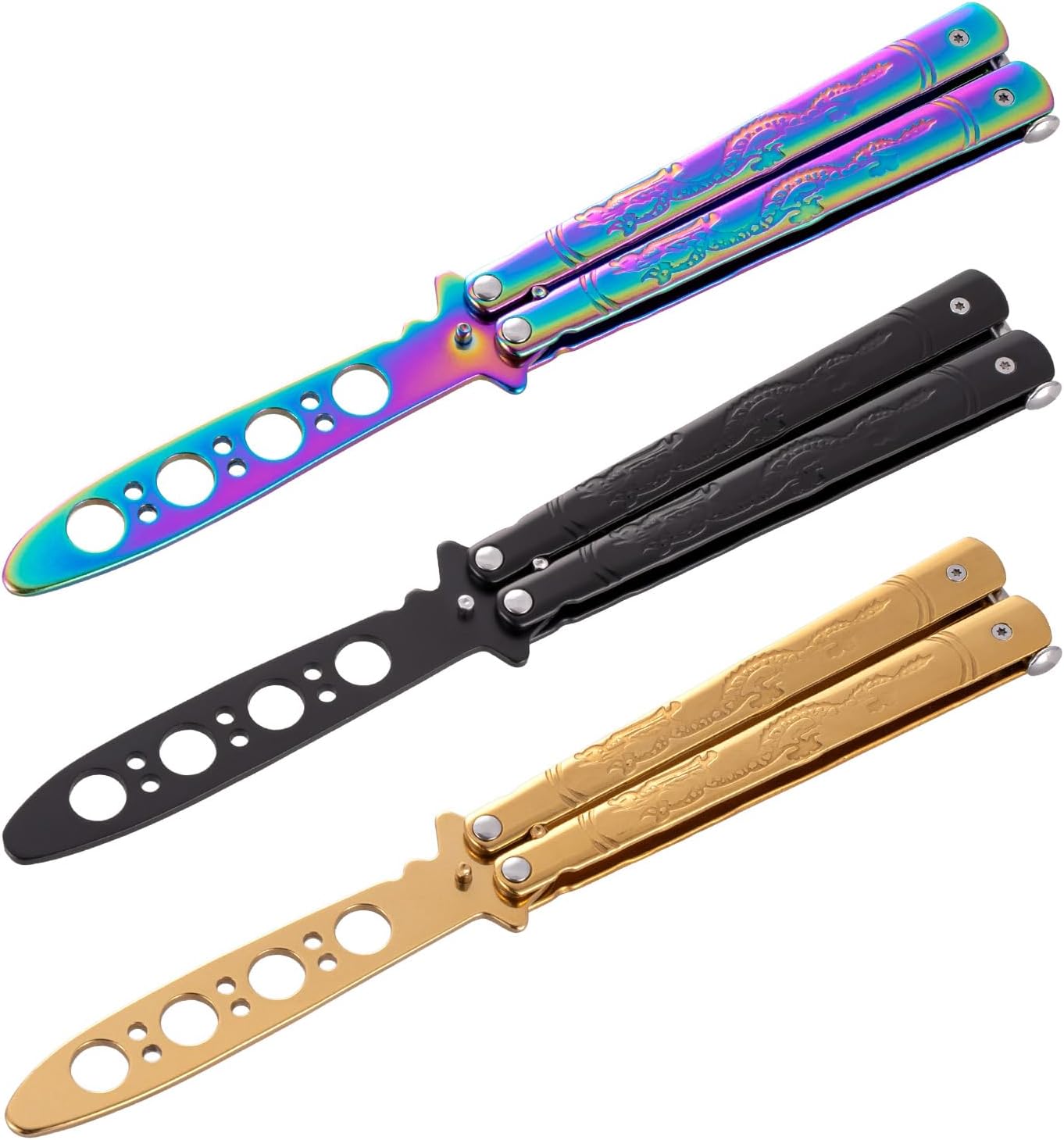 Little World Butterfly Training Accessories - 3-Pack Beginner Unsharpened Steel Folding Practice Tool with Maintenance Kit for Safe Flipping Tricks