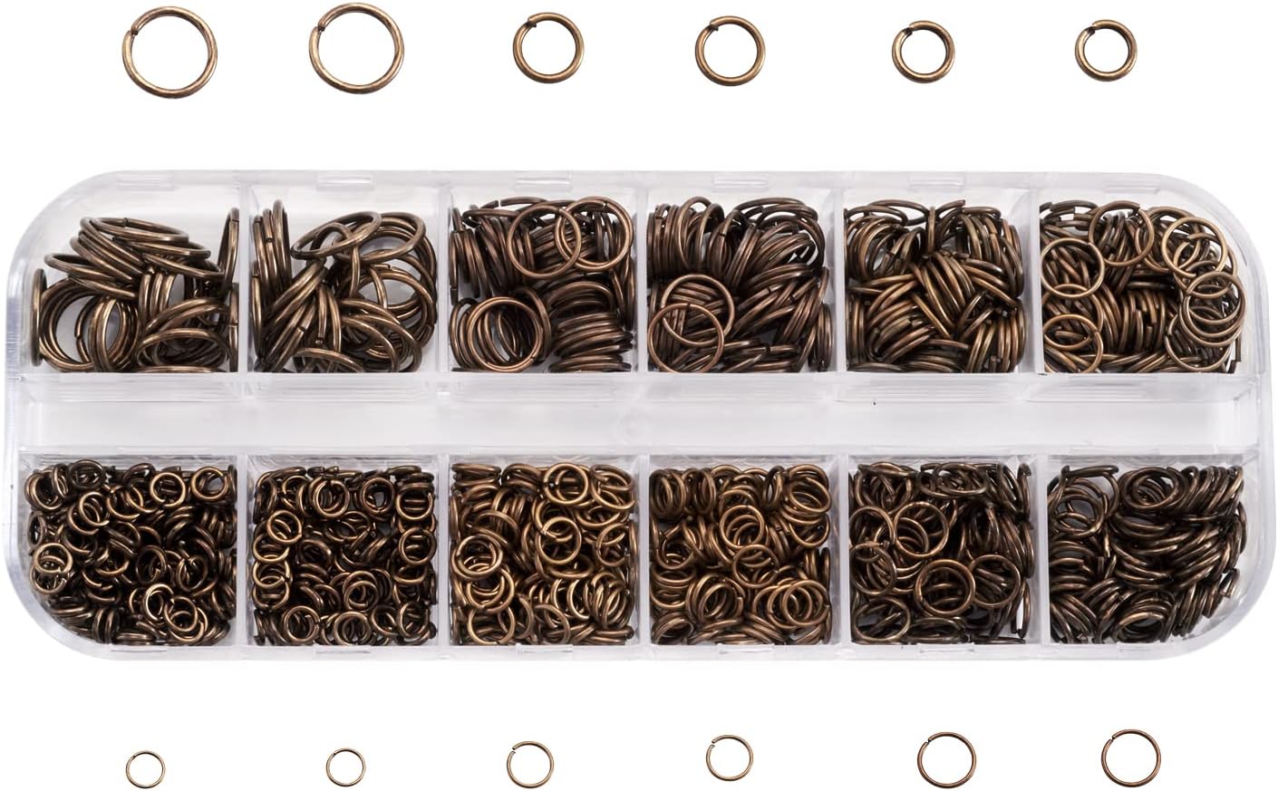 Pandahall Mixed Size 4-10mm Iron Open Jump Rings Antique Bronze Plated Unsoldered Round Ring Connectors for Chainmail Jewelry Bracelet Necklace Making