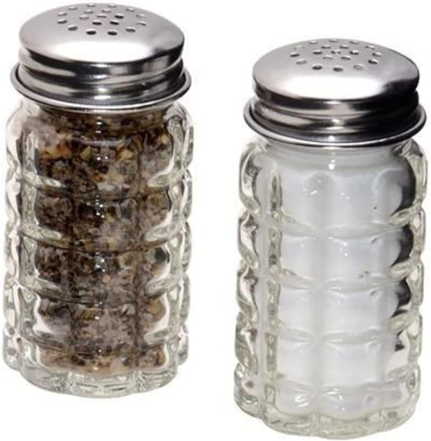 Retro Style Salt and Pepper Shakers with Stainless Tops (2)
