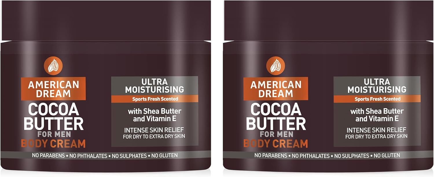 American Dream Cocoa Butter Body Cream for Men - Ultra Moisturising Body Butter with a Sport Fresh Scent - 2 Pack Offer (2x500ml)