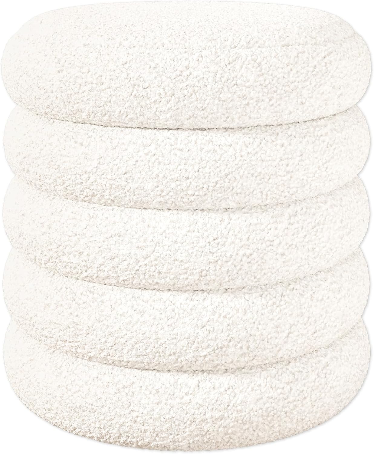 Ottoman with Storage, Round Ottoman for Dorm, Small Storage Foot Stool with Soft Cushion Cover, Upholstered Vanity Chairs for Makeup, Living Room, Bedroom, Boucle (Beige)