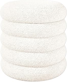 Ottoman with Storage, Round Ottoman for Dorm, Small Storage Foot Stool with Soft Cushion Cover, Upholstered Vanity Chairs for Makeup, Living Room, Bedroom, Boucle (Beige)