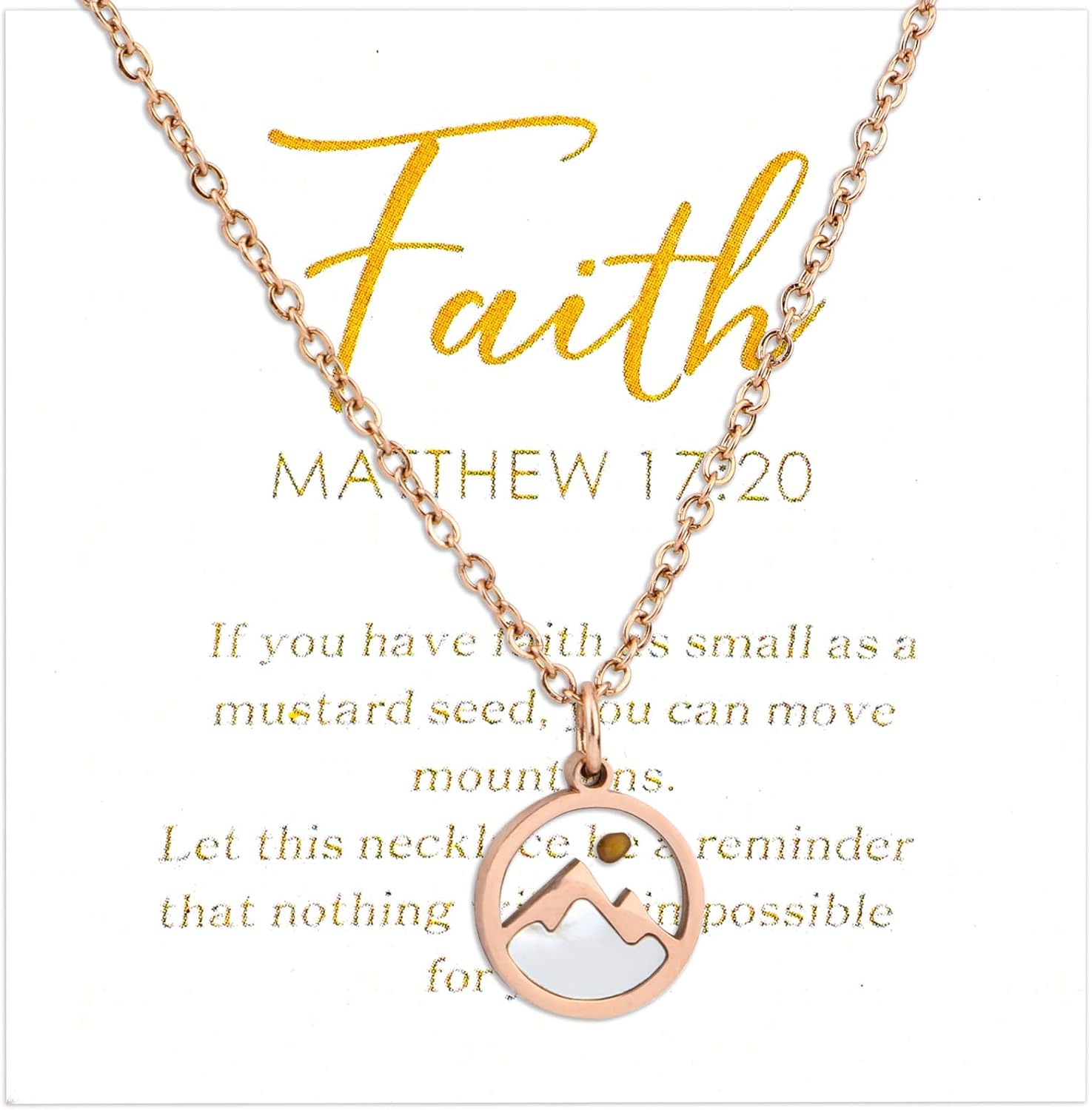 Mikovivi Faith Necklace for Women, Gold Mountain and Mustard Seed Pendant Necklace Religious Christian Jewelry Gift for Mom Friends Grandma