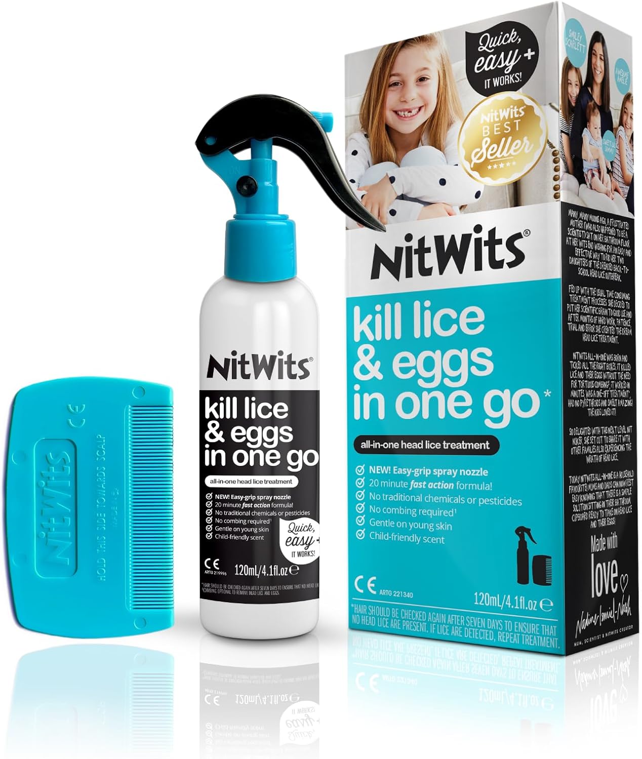 NitWits All-In-One Head Lice Treatment Spray, Kills Nits & Eggs, Includes Lice Spray 120ml & Nit Comb ,120 ml (Pack of 1)