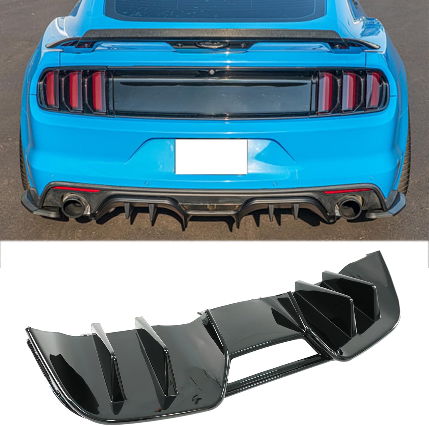Replacement Rear Diffuser for Ford Mustang 2015-2017 GT and EcoBoost Premium Chassis Packages Rear Bumper Lip Spoiler (Carbon Fiber Paint)