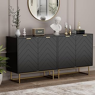 Scurrty 31.5'' Sideboard Buffet Cabinet with Storage, Modern Black Accent Cabinet, Sideboard Storage Cabinet with Doors and Adjustable Shelf for Living Room, Kitchen (Double Black)