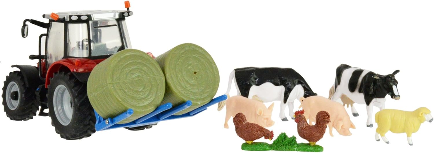 Britains 43205 Massey Ferguson 5612 Playset Tractor Bales Lifter Animals 1:32