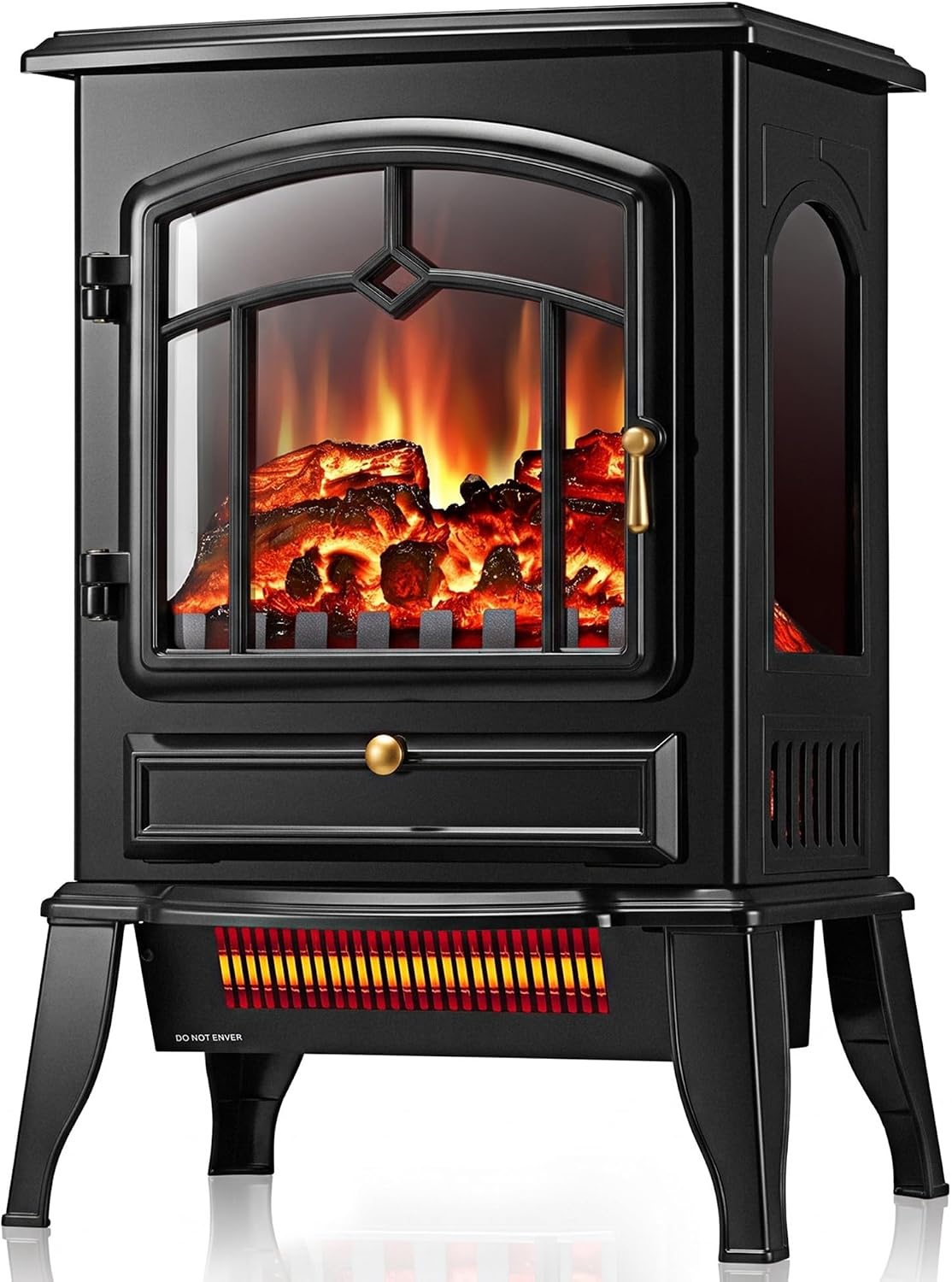 Electric Fireplace Heater Stove with 3D Flame, 1000/1500W & Flame-Only Mode