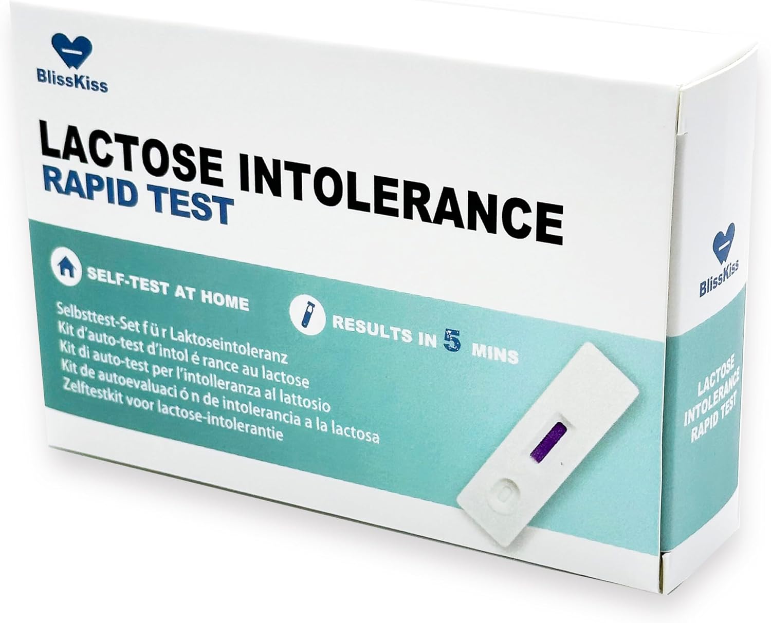 BlissKiss Lactose Intolerance Test Kit - Quick, Accurate Home Self-Test Kit for Infants & Adults, Includes Multi-Language Instructions, 5-Min Results, Easy 4-Step Process