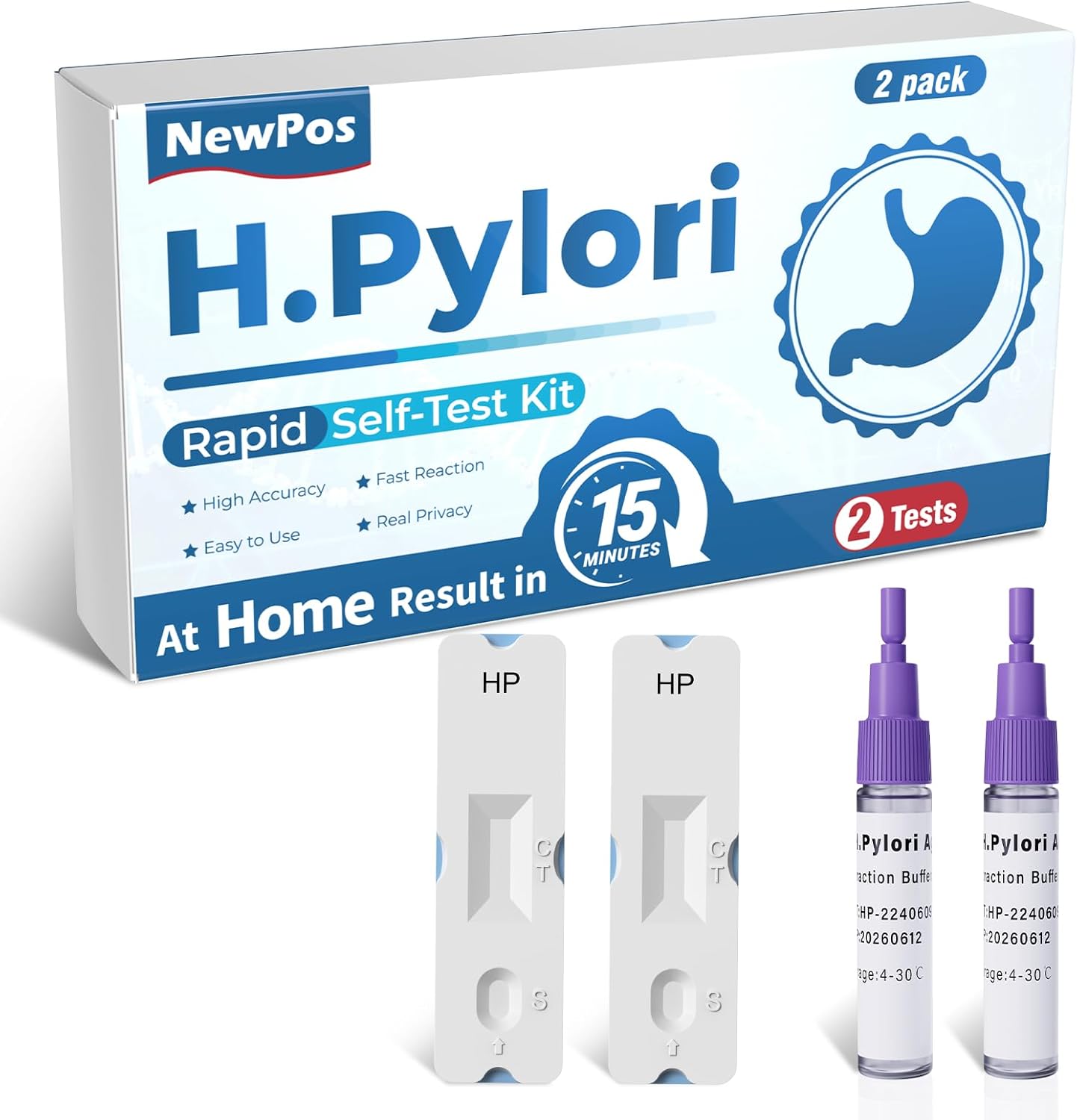 H Pylori Test Kit – 2 PCS H. Pylori Test, H-Pylori Stool (Antigen) Self-Test for Home Use, 99.9% Accurate, Fast 10-15 Min Results, Easy to Use, No Lab Needed