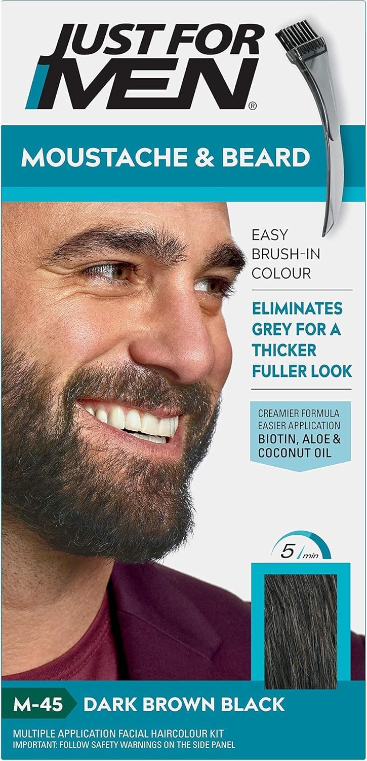 Just for men Moustache & Beard Dark Brown Dye, Eliminates Grey for a Thicker & Fuller Look M45