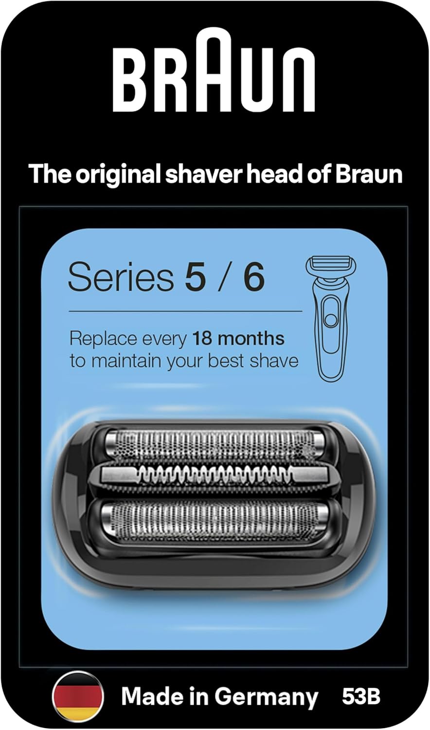 Braun Series 5 Electric Shaver ORIGINAL Replacement Head, Easily Attach Your New Shaver Head, Compatible With All New Generation Series 5/6 Electric Shavers, 53B, Black