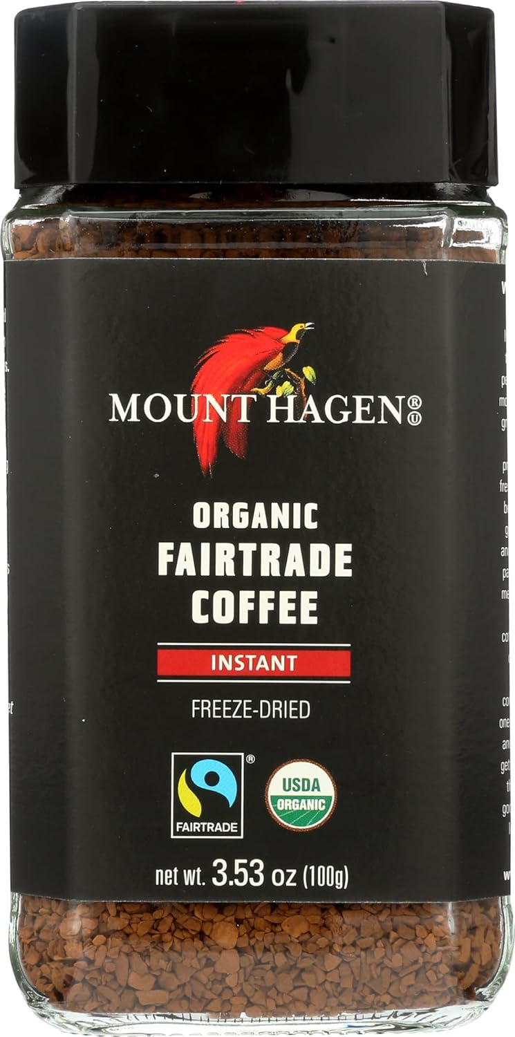 Mount Hagen Organic Instant Regular Coffee in Jar, Fairtrade, Freeze Dried, 3.53 Ounce (Pack of 6)