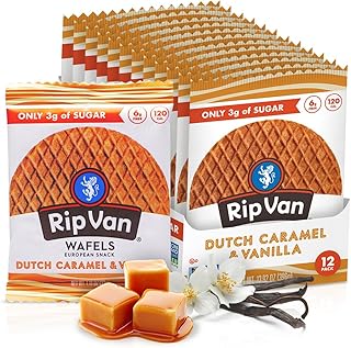 Rip Van Wafels Dutch Caramel & Vanilla Stroopwafels, Healthy Snacks, Non-GMO, Low Calorie, Low Sugar (3g), Office Snacks, Keto Friendly, 12 Count