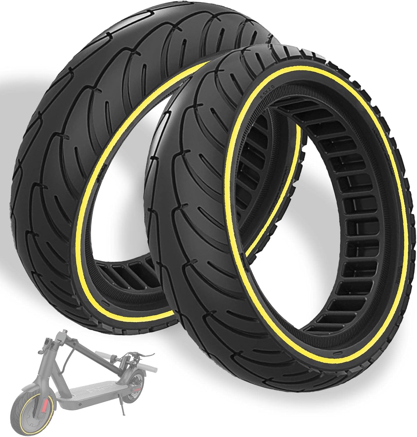 GLDYTIMES 8.5 x 2.0 Inches Electric Scooter Tyre 50/75-6.1 Solid Tyre Fit for Gotrax Gxl V2/XR Apex Xl~Hiboy S2 Max Pro~Hover 1~AOVOPRO ES80~Xiaomi, 8 1/2" Anti-explosion Replacement Wheel Yellow