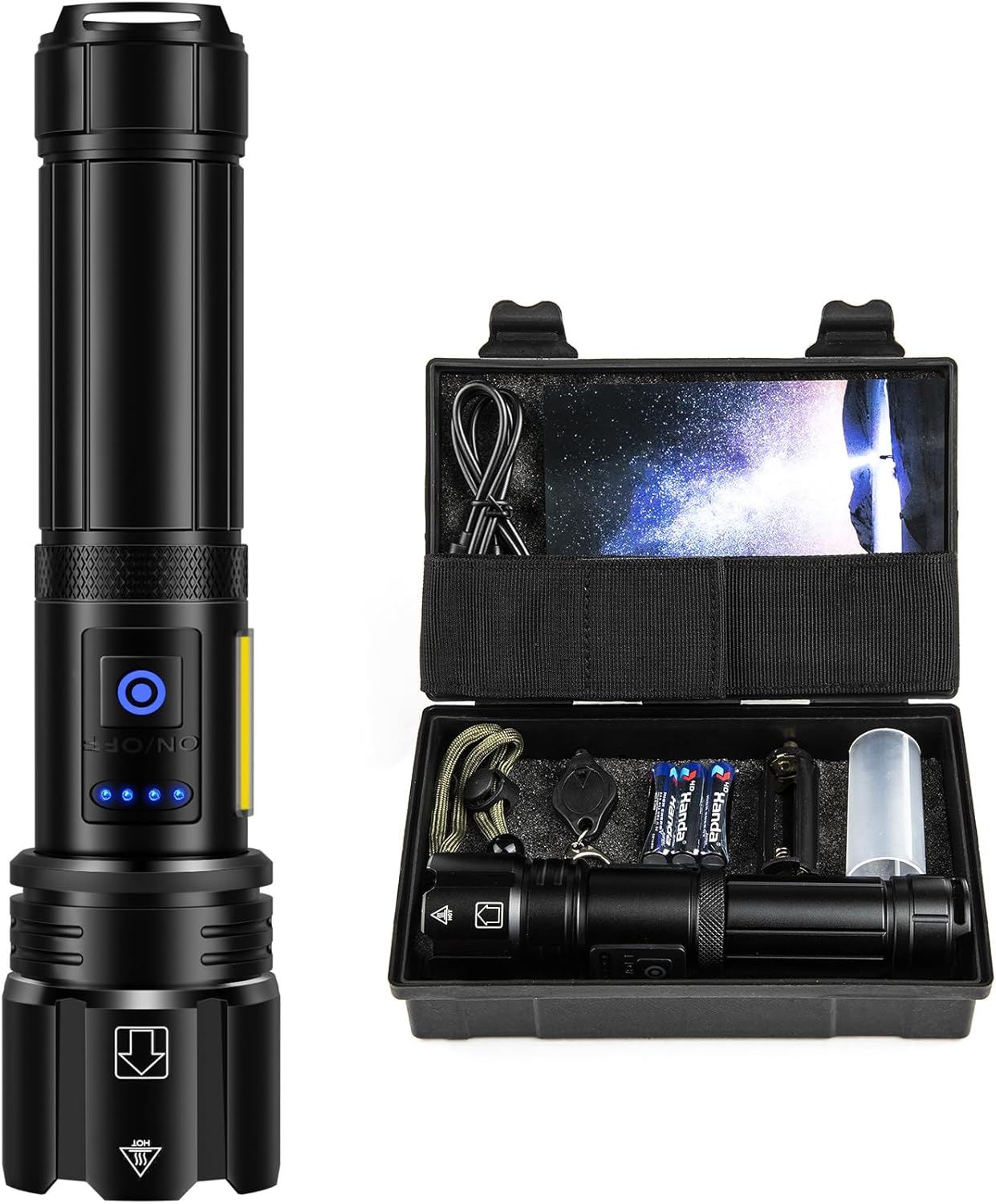 Flashlights High Lumens Rechargeable, 990000 Lumens Bright Flash Light, Powerful LED Flashlights, 15h Runtime, IPX7 Waterproof Flashlights for Home, Camping, 7 Modes