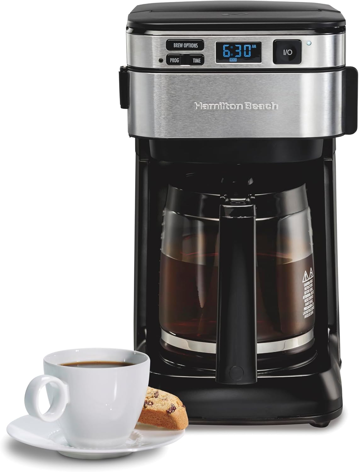 Hamilton Beach Programmable Coffee Maker, 12 Cups, Front Access Easy Fill, Pause & Serve, 3 Brewing Options, Black (46310)