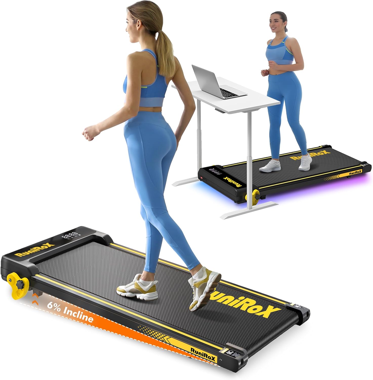 Walking Pad with Incline Portable Treadmill with Handle Bar for Home Office Under Desk Use Small Space Treadmill