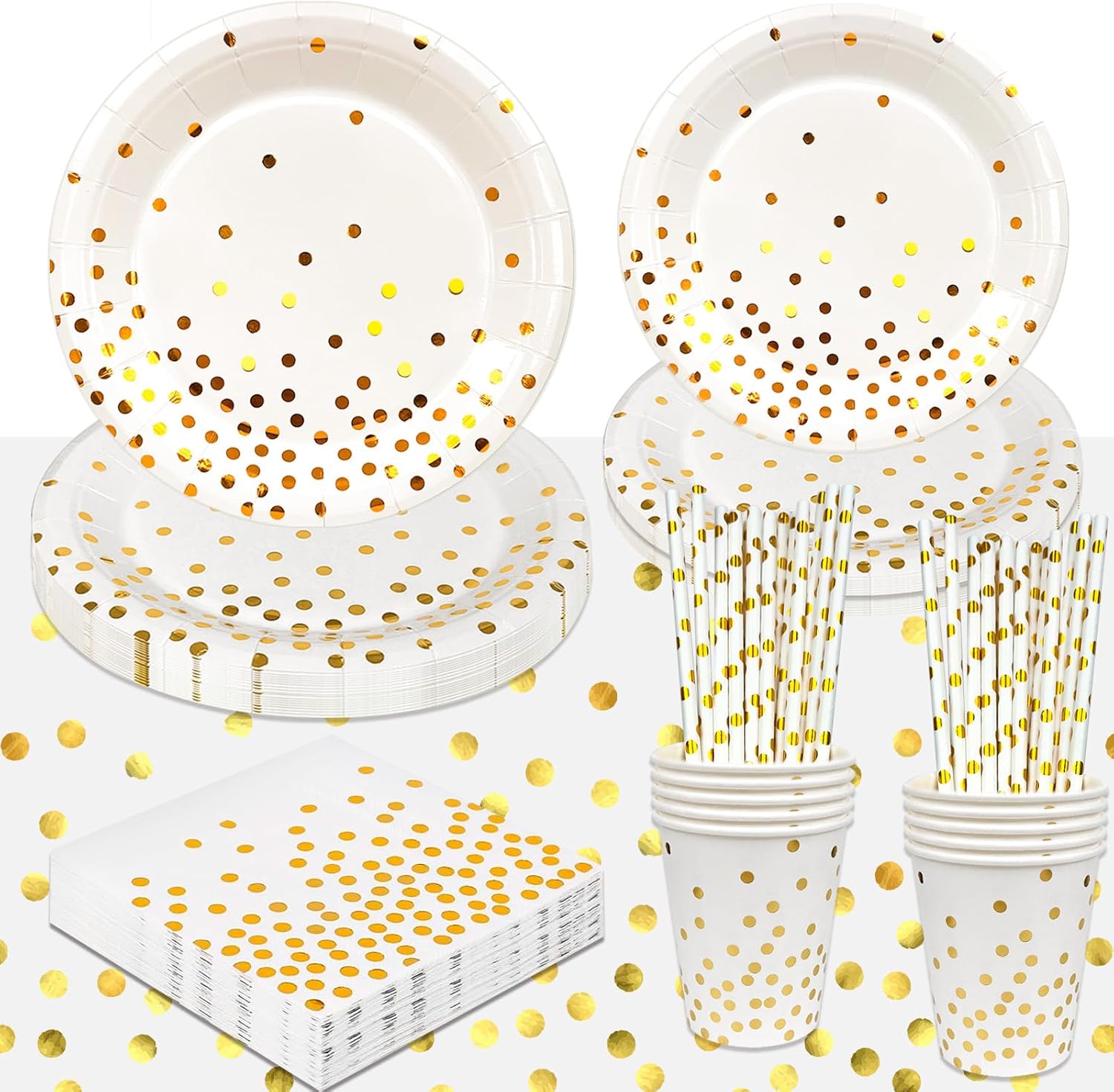 White and Gold Party Supplies, Gold Paper Plates and Napkins Party Supplies Set - White Paper Plates Cups Tablecloth Napkins for Graduation, Holiday