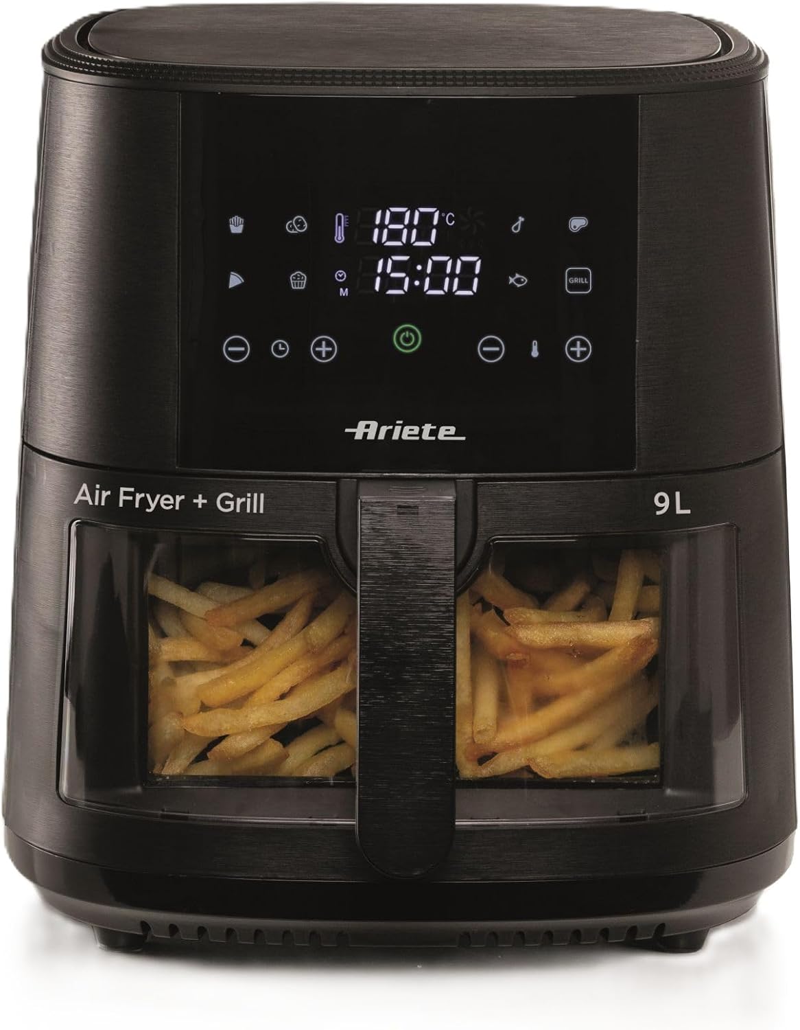 Ariete 4630 Air Fryer, 9 L, 1500 W, Capacity 9 L, Cooking Capacity 2.5 kg, 8 Preset Programs, Temperature up to 200 Degrees, Transparent Basket for Cooking Control, Black