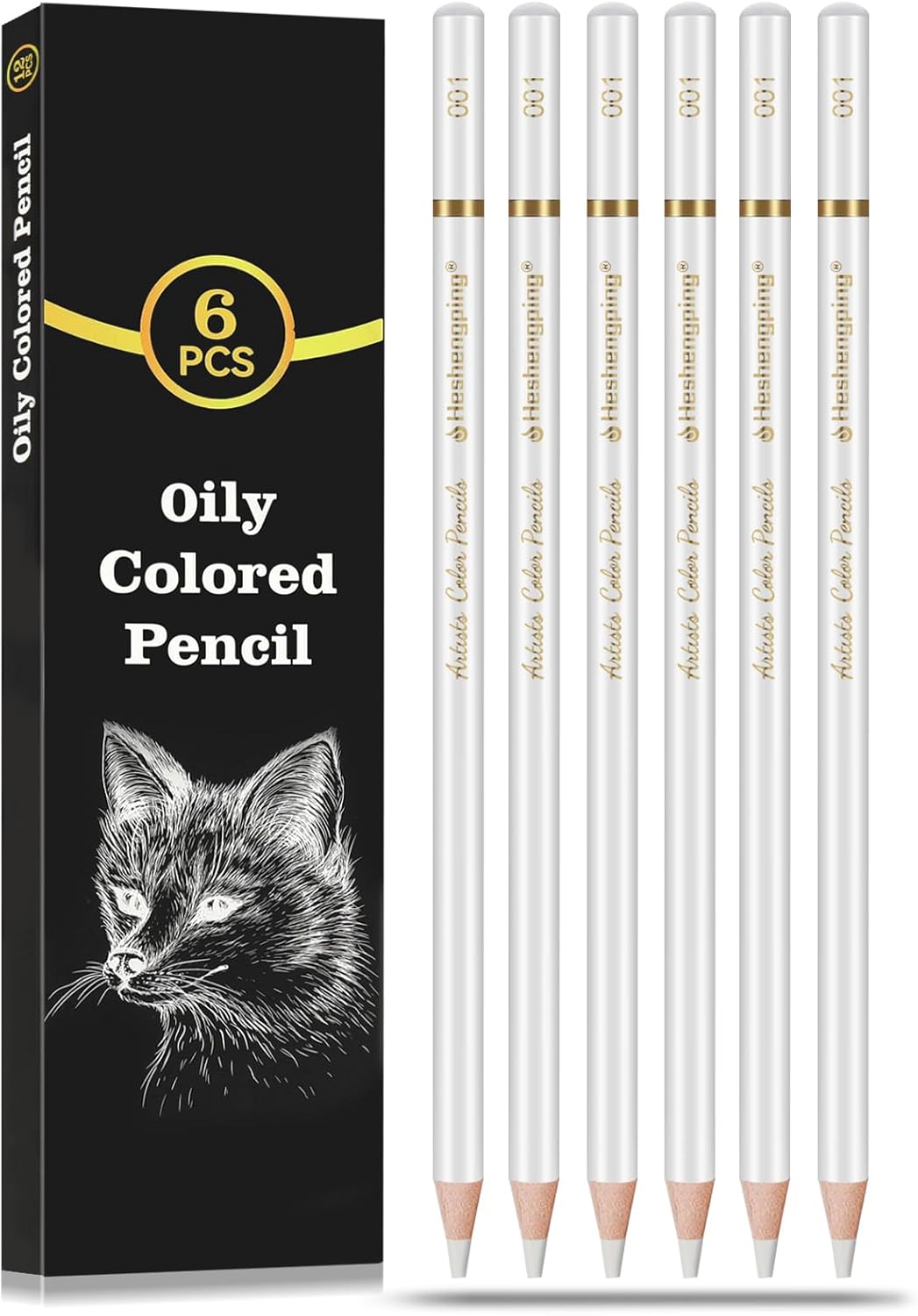 White Color Pencils, Professional 6 Pack Draw Pencil for Sketching, White Sketch Pencils for Sketching, Shading, Blending, Chalk for Beginners & Artists, Art Supplies for Drawing and Highlighting