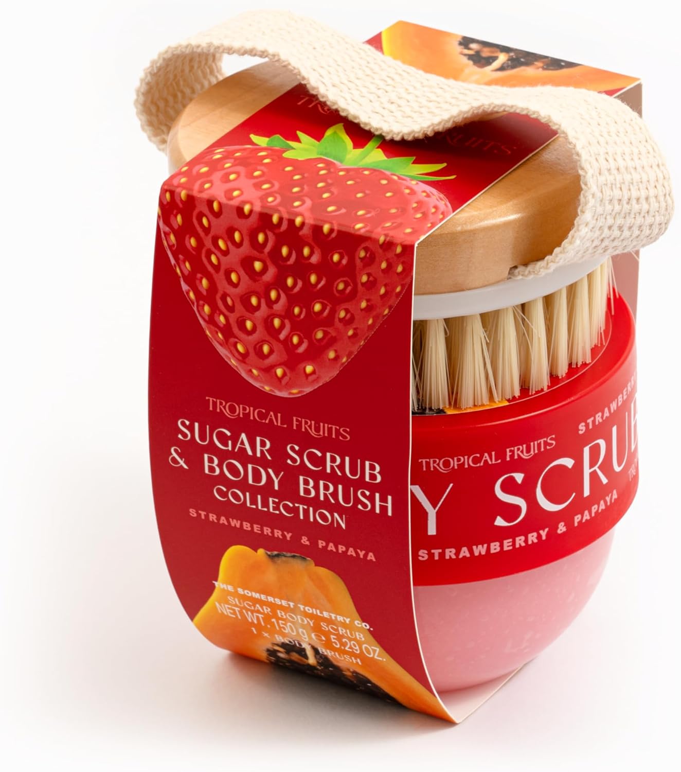 Tropical Fruits Gentle Exfoliating Sugar Scrub & Brush Strawberry and Papaya 150g