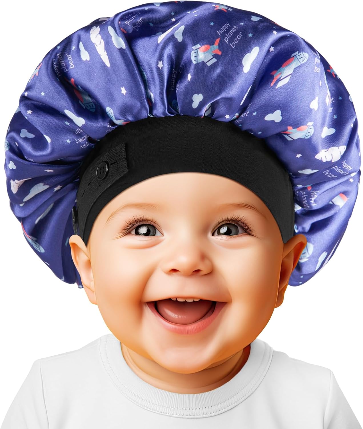 WINSTECK Baby Bonnet, Soft Silk Satin Bonnet for Girls Boys Infant, Double Layer & Wide Elastic Band Kids Sleeping Cap, Adjustable Pink Night Hat for Toddler Child Natural Hair Curly Hair