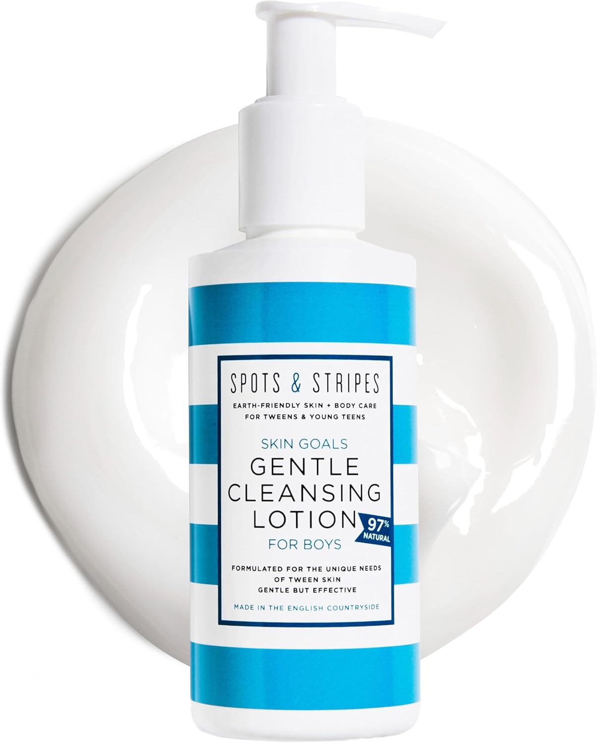 Spots & Stripes - Skin Goals Gentle Cleansing Lotion for Boys, the Perfect Starter Face Wash for Teen and Young Skin with Virgin Coconut, Kukui and Chamomile, Super-Gentle, Combats Blemishes (150ml)