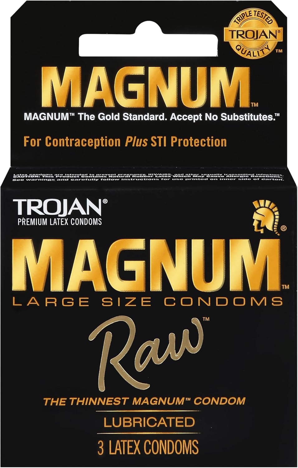 Trojan, Magnum Large Size Raw Lubricated Latex Condoms, 3 Count